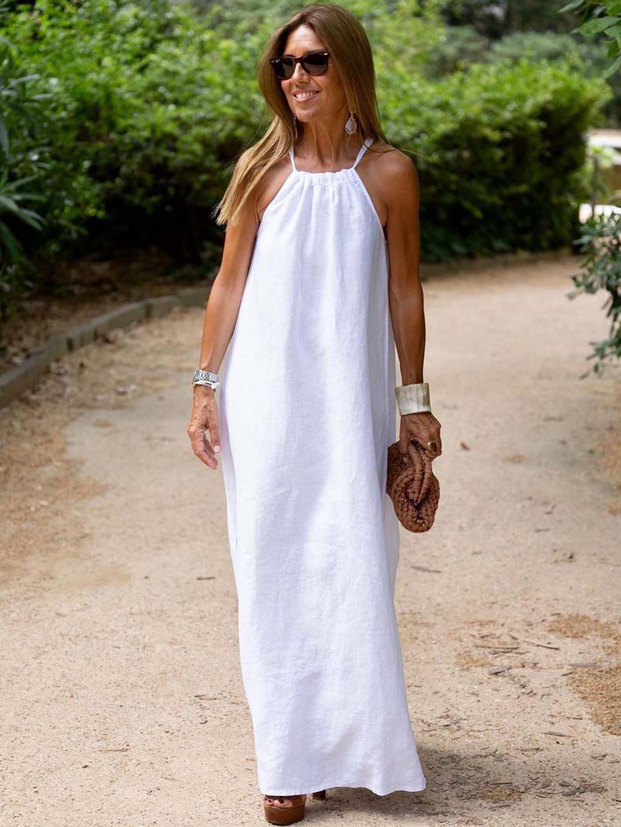 Hanging Neck Slit Casual Vacation Dress