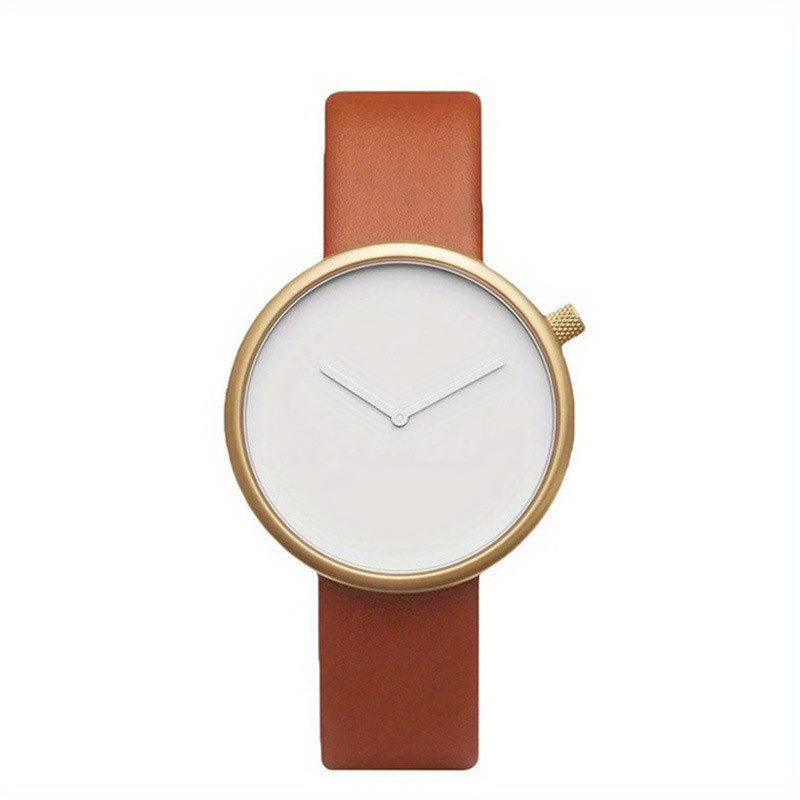 PU Leather Strap Round Dial Quartz Watch Simple Wristwatch Without Second Hand Without Scale