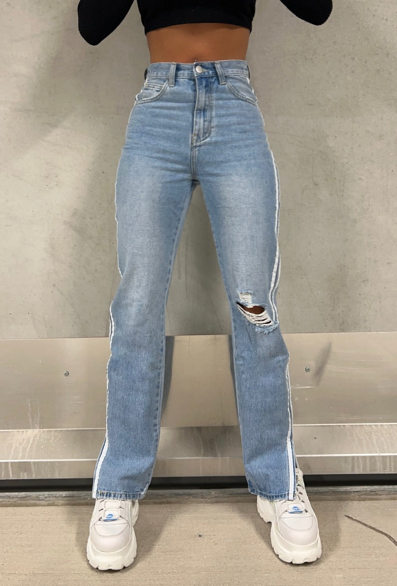 Lana long straight jeans met split