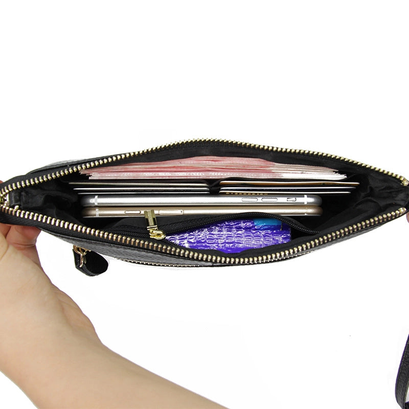 Small Leather Solid Color Fashion Zipper Envelope Bag Shoulder Bag