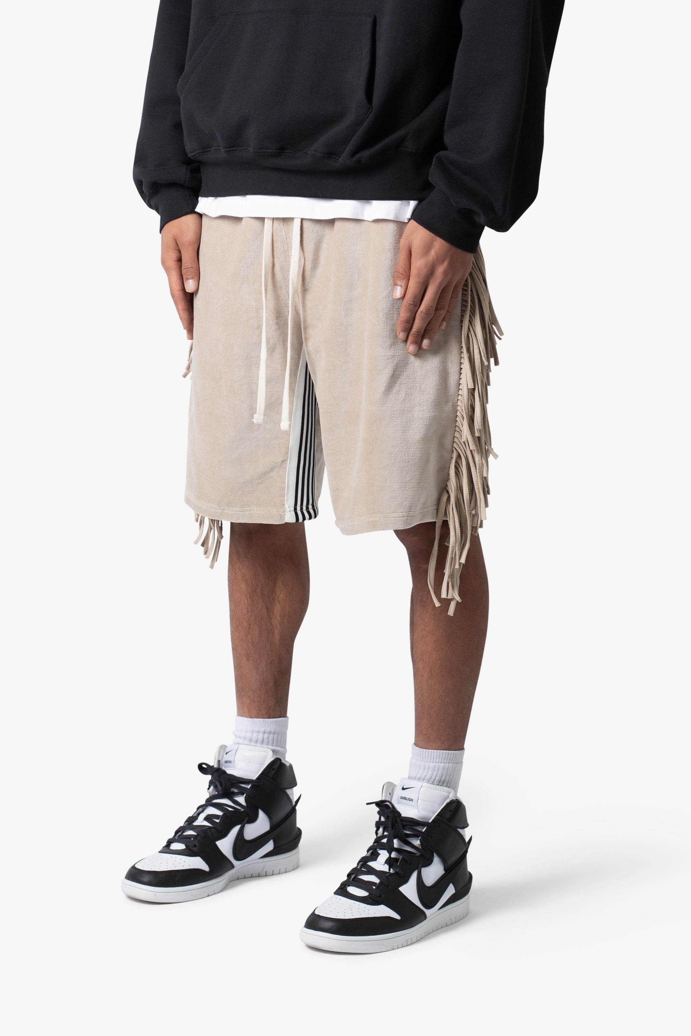 Fringe Velour Sweatshorts - Dust