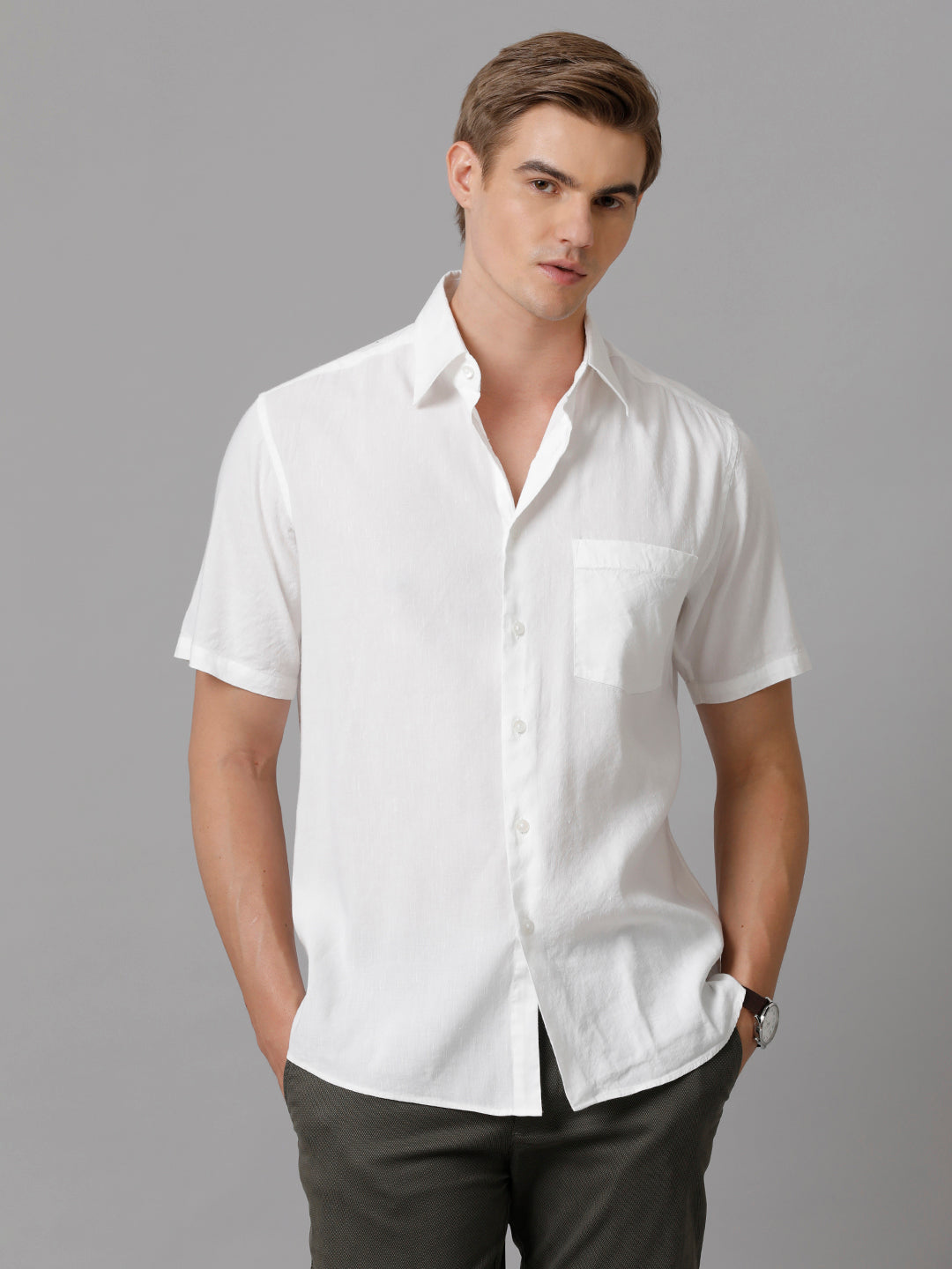 Men Solid Casual White Shirt (LENIN)