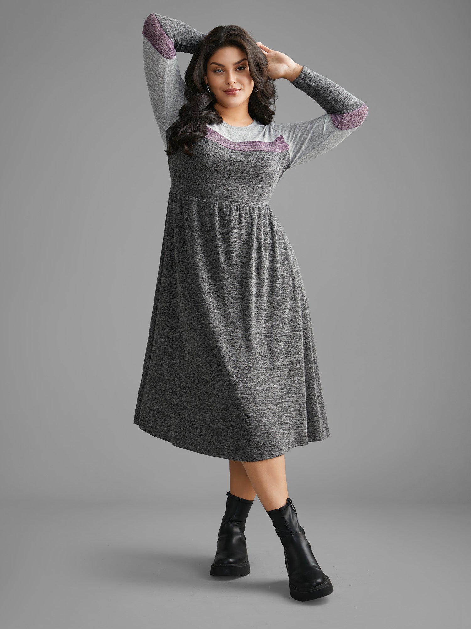 Contrast Patchwork Elastic Waist Knit Dress