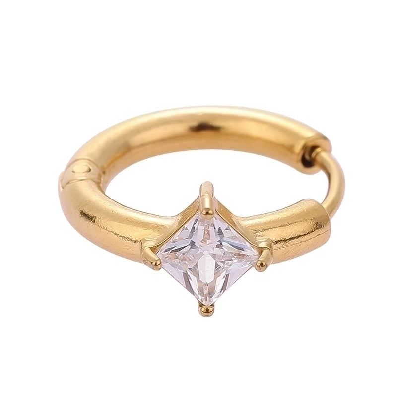 1 Piece Modern Style Minimalist Classic Style Solid Color Inlay 316L Stainless Steel  Zircon 14K Gold Plated Hoop Earrings