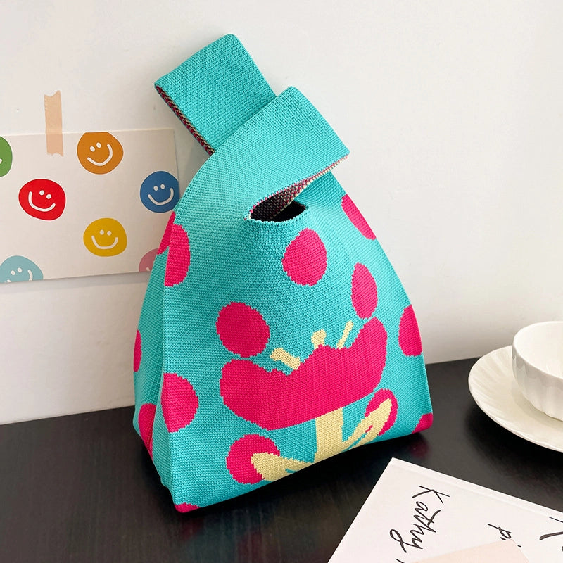 Women's Medium Knit Flower Cute Open Handbag