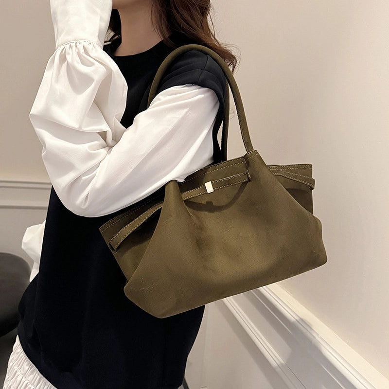 Women's Matte Leather Solid Color Vintage Style Classic Style Square Magnetic Buckle Shoulder Bag Underarm Bag
