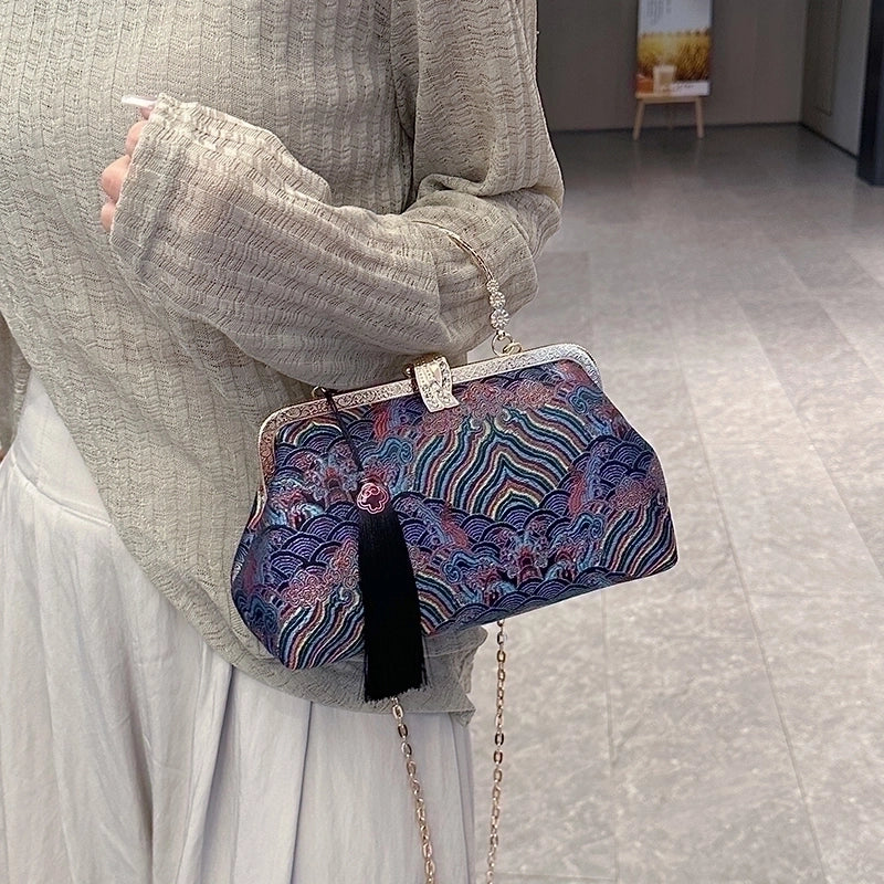 Nylon Flower Embroidery Square Embroidered Evening Bags