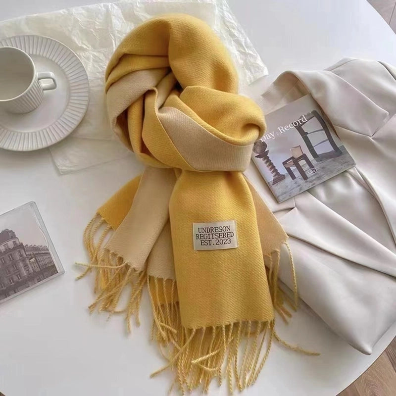 Double-sided Plain Scarf  Couple Mid-length Scarf Autumn And Winter Warm Color Matching Shawl Tassel Scarf