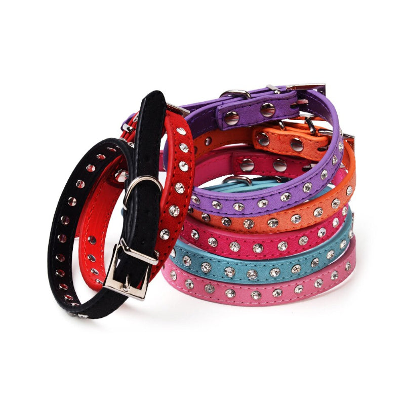 Diamond Crystal Cool Leather Dog Collars