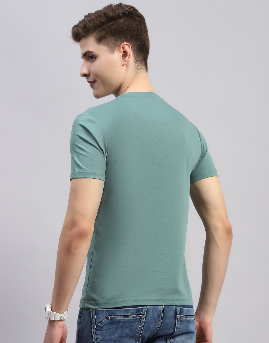 Men Green Printed Round Neck Half Sleeve T-Shirt