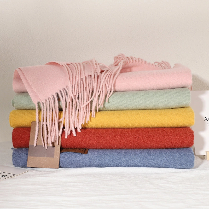 Solid Color Prickly Wool Scarf Women's 300g Ge Run Si Imitation Cashmere Thickened Scarf Japanese Style Plain Scarf For Autumn And Winter