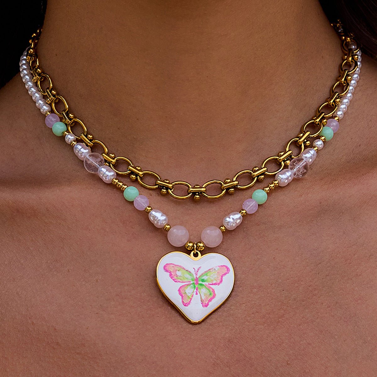 Stainless Steel Oil Drop Love Pearl Necklace Accessories Summer Necklace Hot Style Titanium Steel