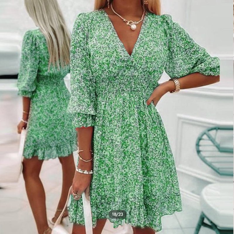 49% OFF🔥Puff Sleeve Mid Waist Floral Dress