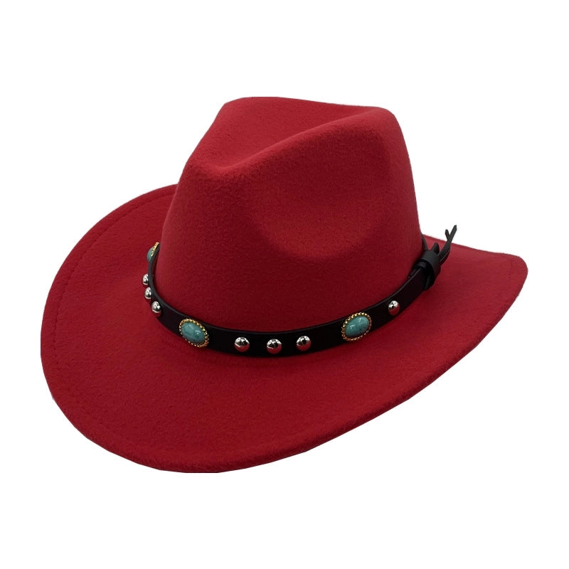 Men's And Women's Felt Top Hat Curling Emerald Sun Hat Cowboy Hat Sun Protection Fashion Hat
