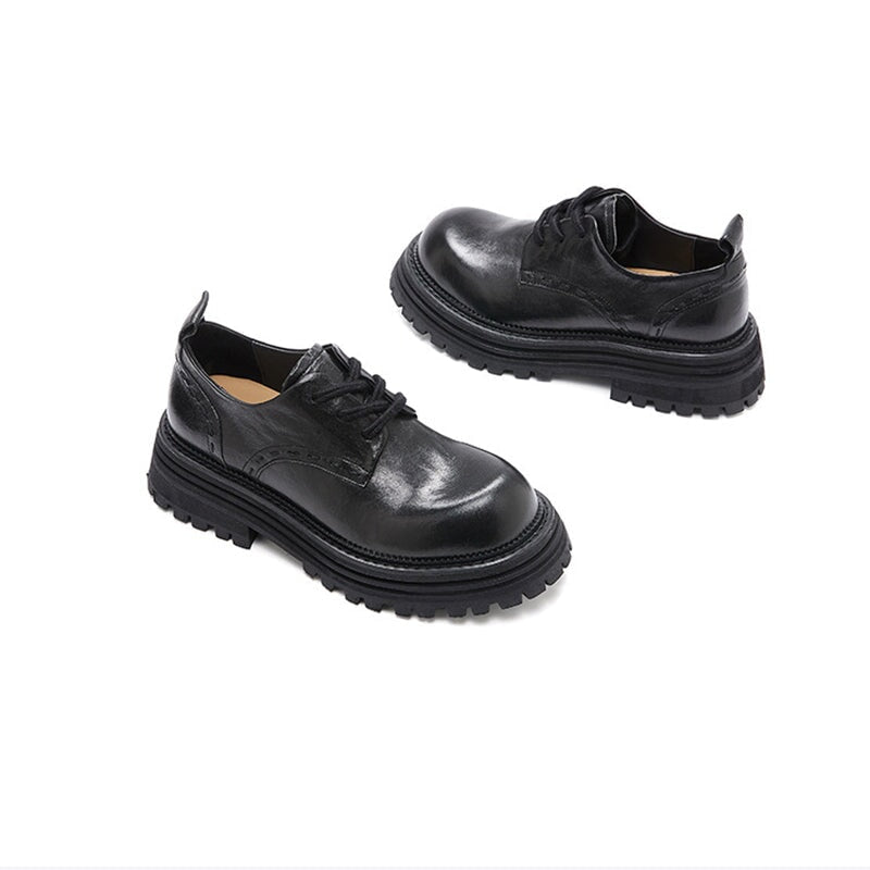 Horse Leather Chunky Oxfords for Women in Brown/Black