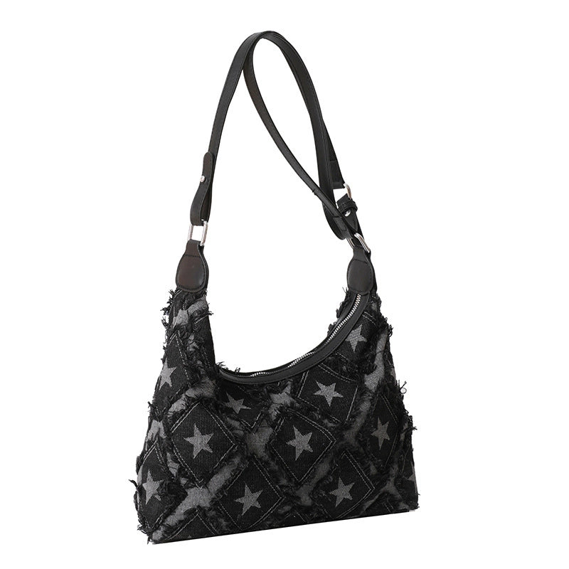 Women's Small Denim Star Streetwear Zipper Underarm Bag