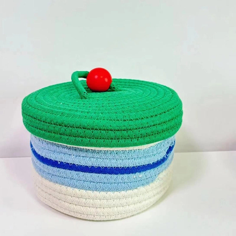 Cute Color Matching Color Contrast Pattern Cotton Thread Storage Basket