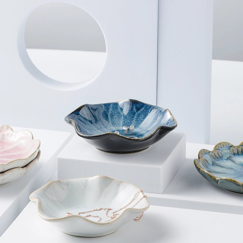 Jewelry Plate Tray Blue And Pink Storage Plate Household Snack Dish Taste Dish Ceramic Lotus Jewelry Plate