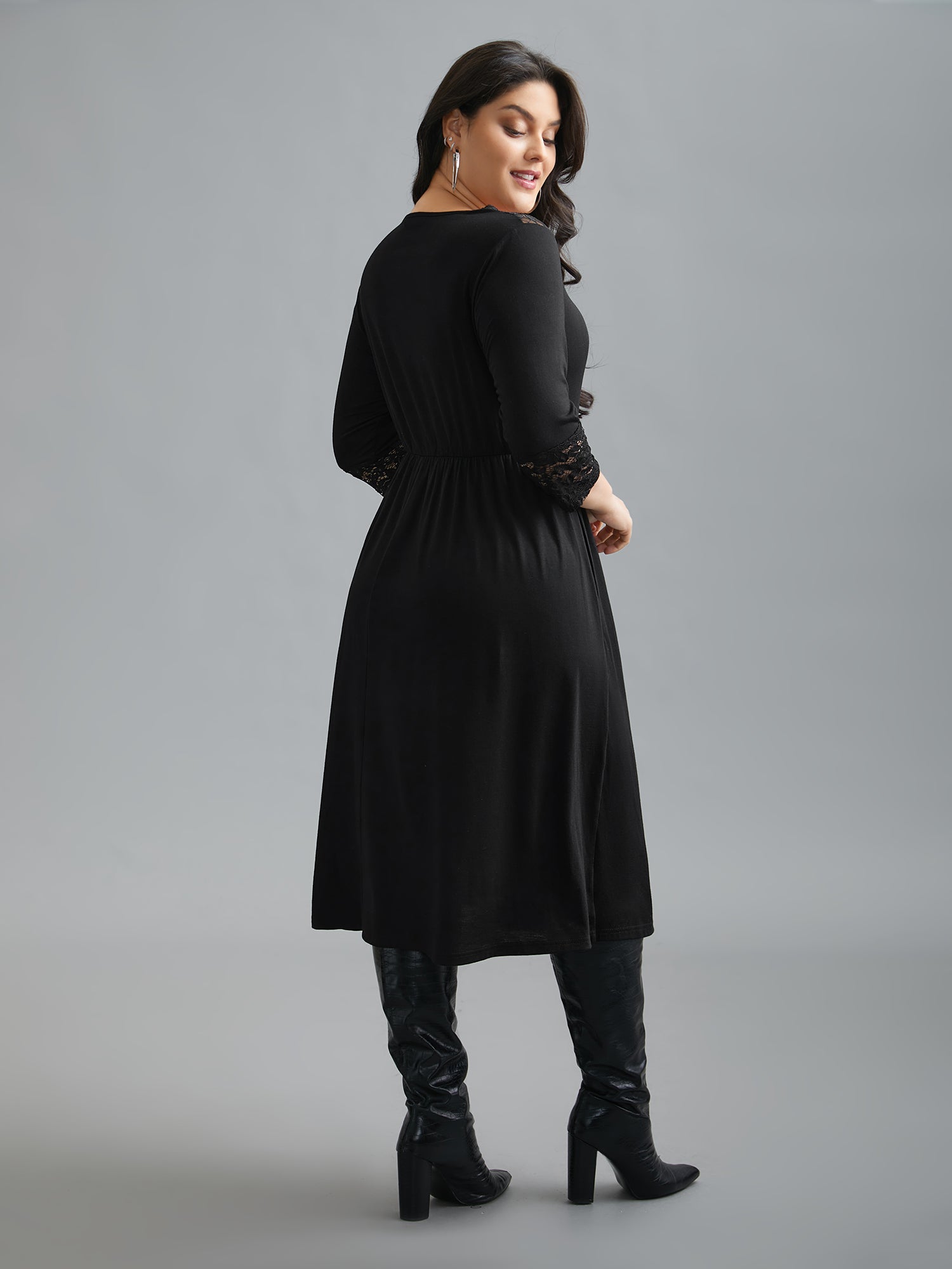 Lace Trim Stitch Button Detail Dress