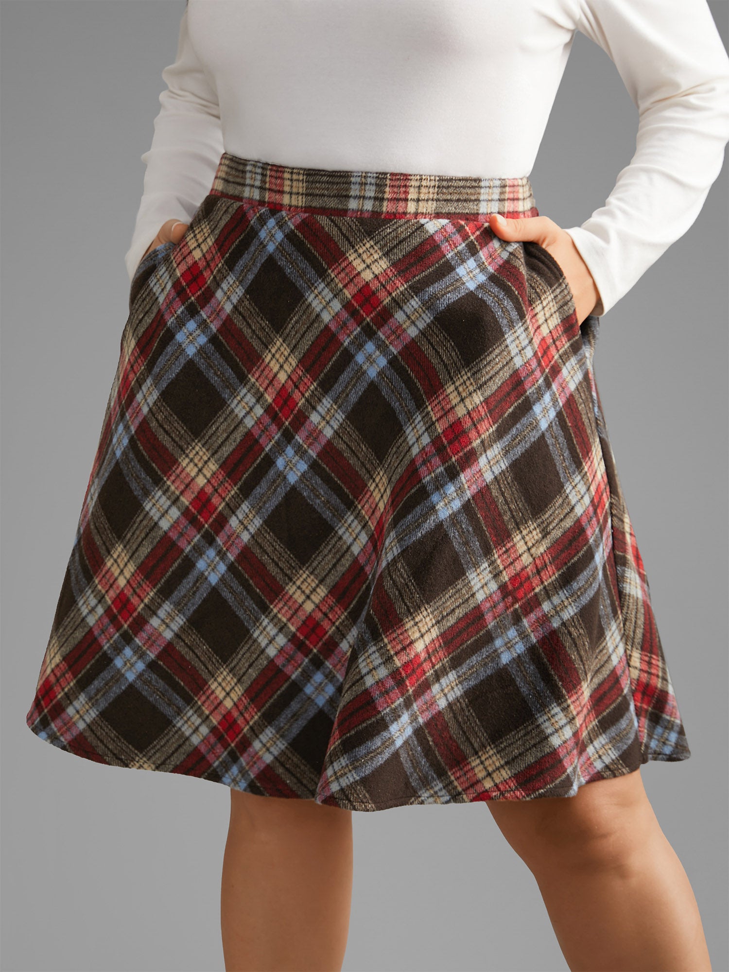 Plaid Pattern Elastic Waist A-line Mini Skirt