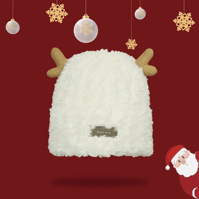 Women's Casual IG Style Lattice Solid Color Elk Knit Scarf Hat Beanie Hat