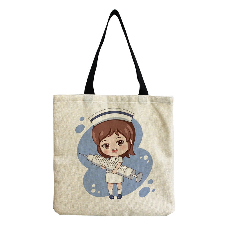 Women's Cotton And Linen Letter Nurse Heart Shape Classic Style Square Open Tote Bag