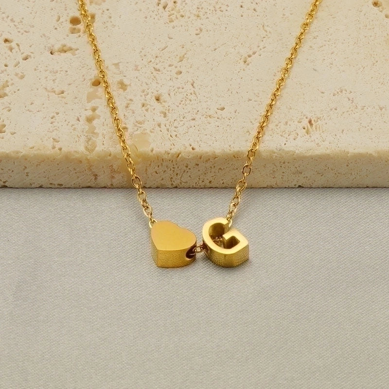 304 Stainless Steel 18K Gold Plated Casual French Style Plating Letter Heart Shape Pendant Necklace