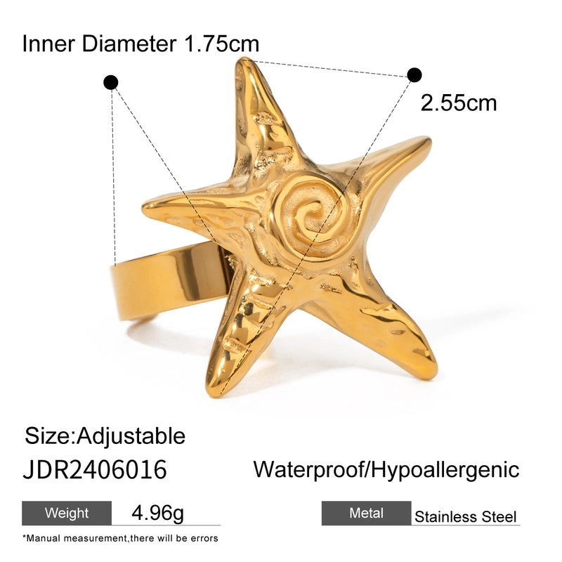 Vacation Minimalist Starfish 316 Stainless Steel  18K Gold Plated Star Rings