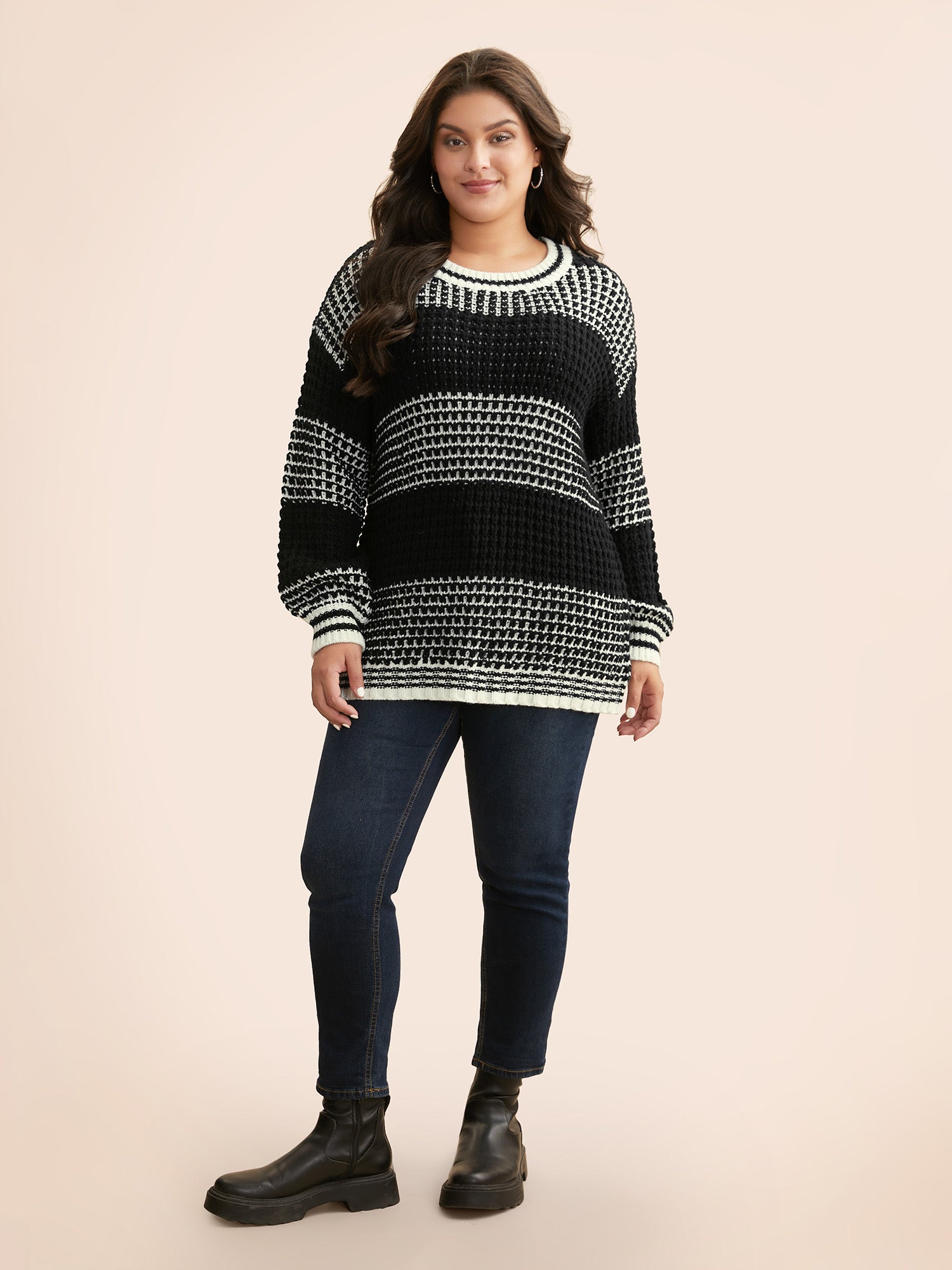 Contrast Textured Drop Shoulder Sleeve Pullover