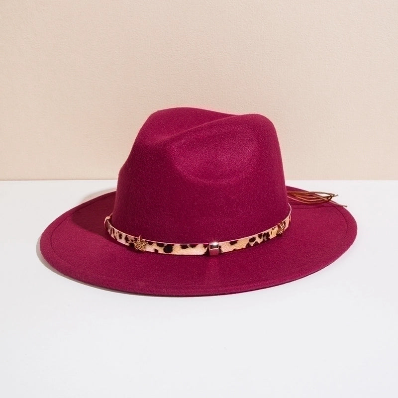 Unisex Basic Cowboy Style Solid Color Belt Buckle Wide Eaves Fedora Hat