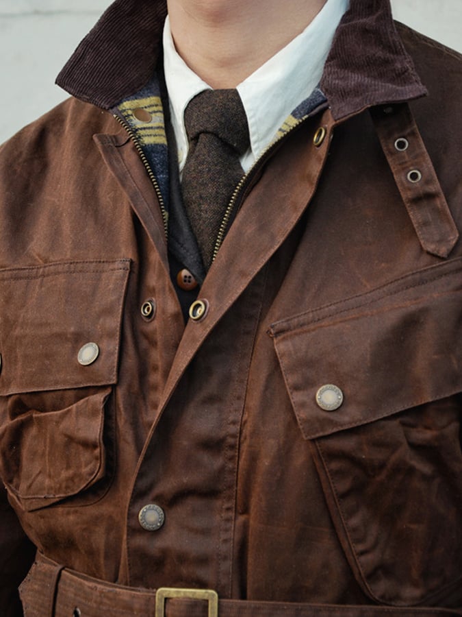 Men's Vintage Western Style Mid-Length Waxed Jacket