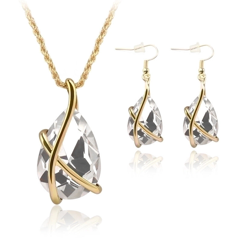 Elegant Water Droplets Alloy Titanium Inlay Artificial Gemstones Earrings Necklace 1 Set