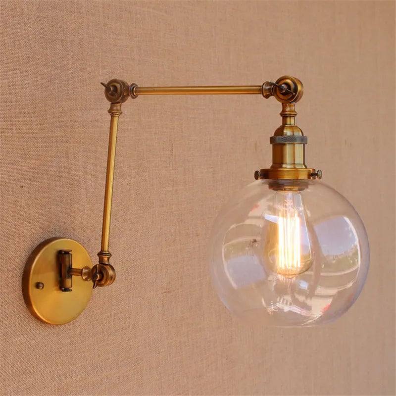 Vintage Adjustable Wall Light with Glass Globe