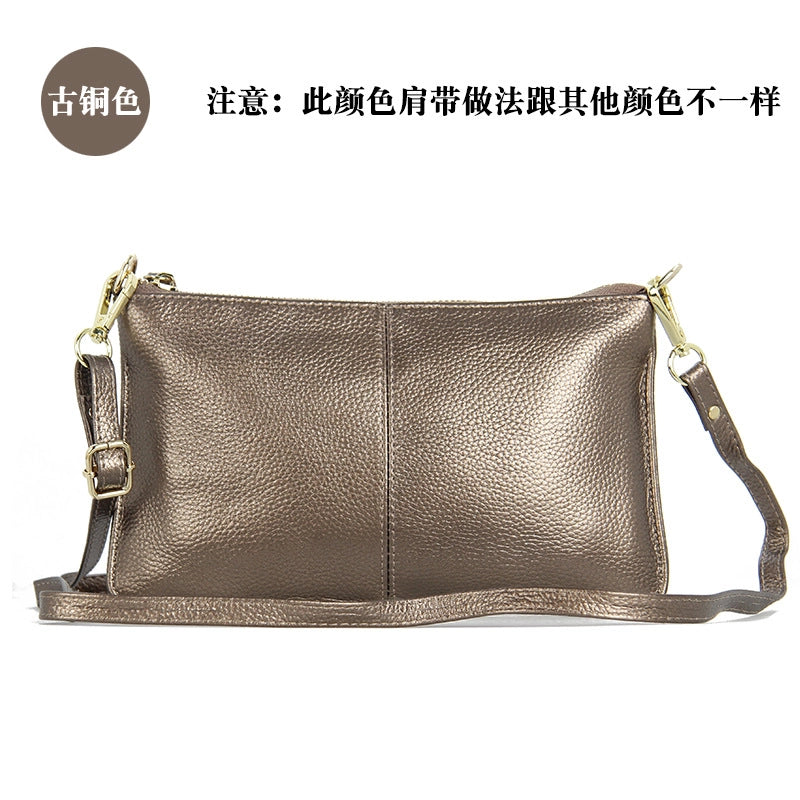 Small Leather Solid Color Fashion Zipper Envelope Bag Shoulder Bag