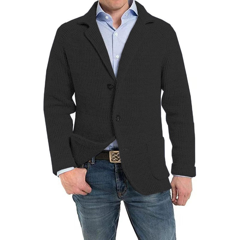 🔥Hot Sale🍂Men's Solid Lapel Knitted Long Sleeve Jacket