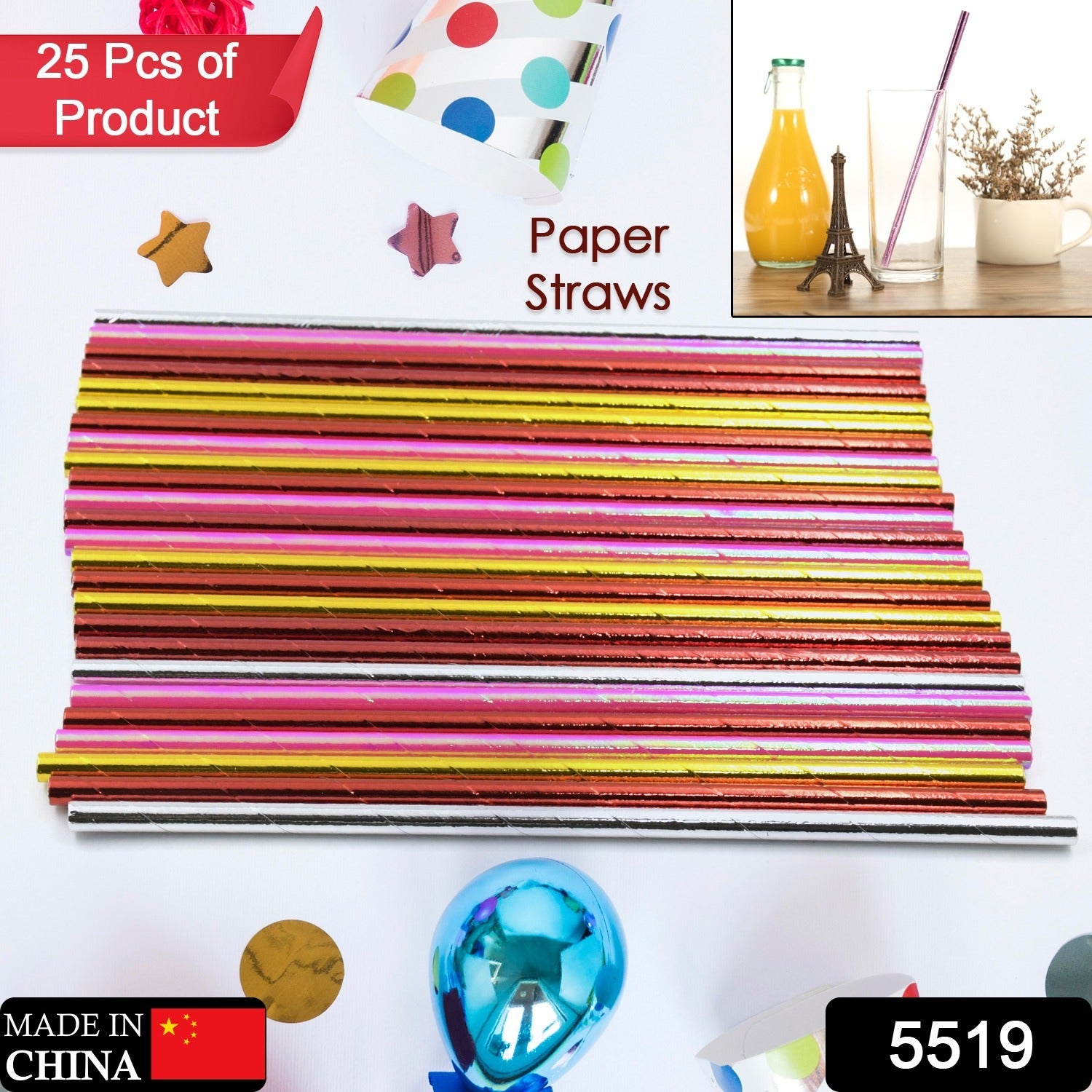 Home Paper Straws Durable & Eco-Friendly Colorful - Drinking Straws & Party Decoration Supplies. Adorable Solid Color Food Grade Paper Straws for Birthday. Wedding. Baby Shower Celebration (25 Pcs Set)