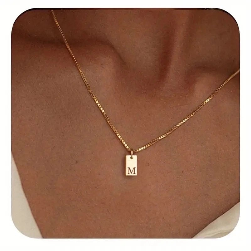 Titanium Steel Minimalist Letter Rectangle Plating Pendant Necklace
