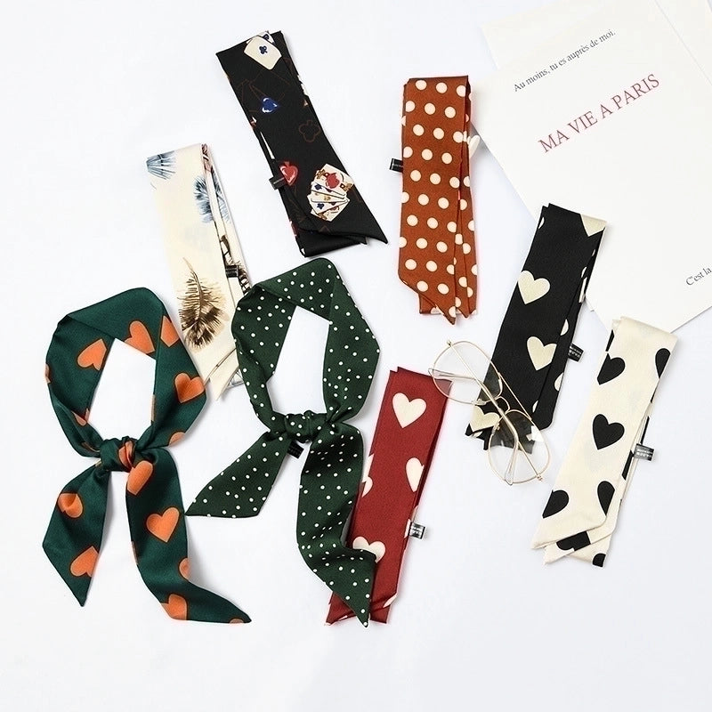 Women's Sweet Polka Dots Heart Shape Satin Printing Silk Scarves