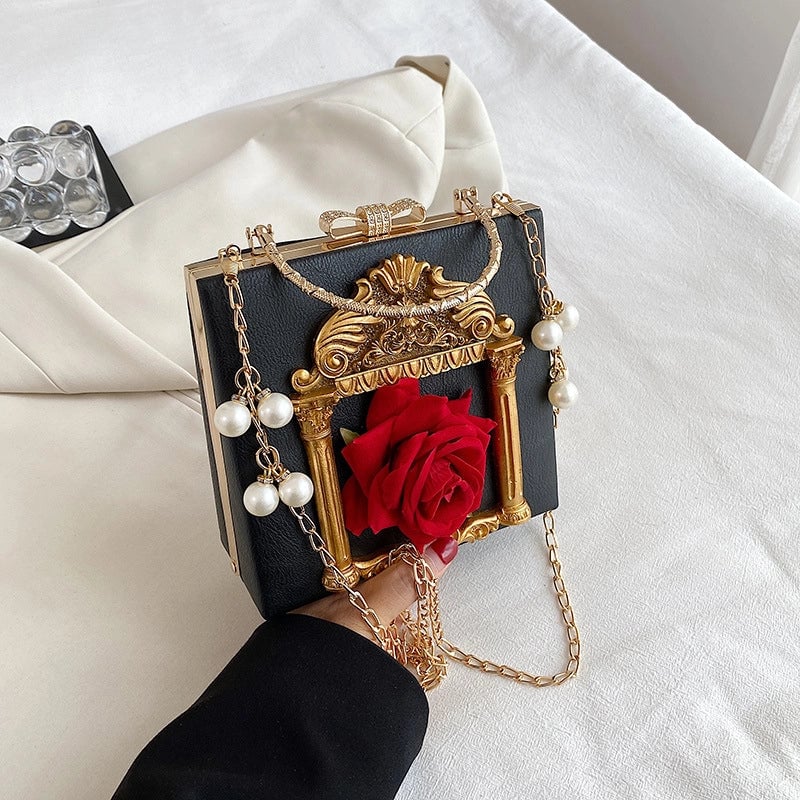 Women's Small Pu Leather Floral Vintage Style Streetwear Square Lock Clasp Square Bag
