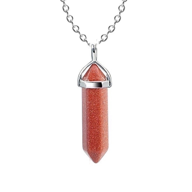 Fashion Hexagon Prism Alloy Natural Stone Cable Chain Pendant Necklace In Bulk