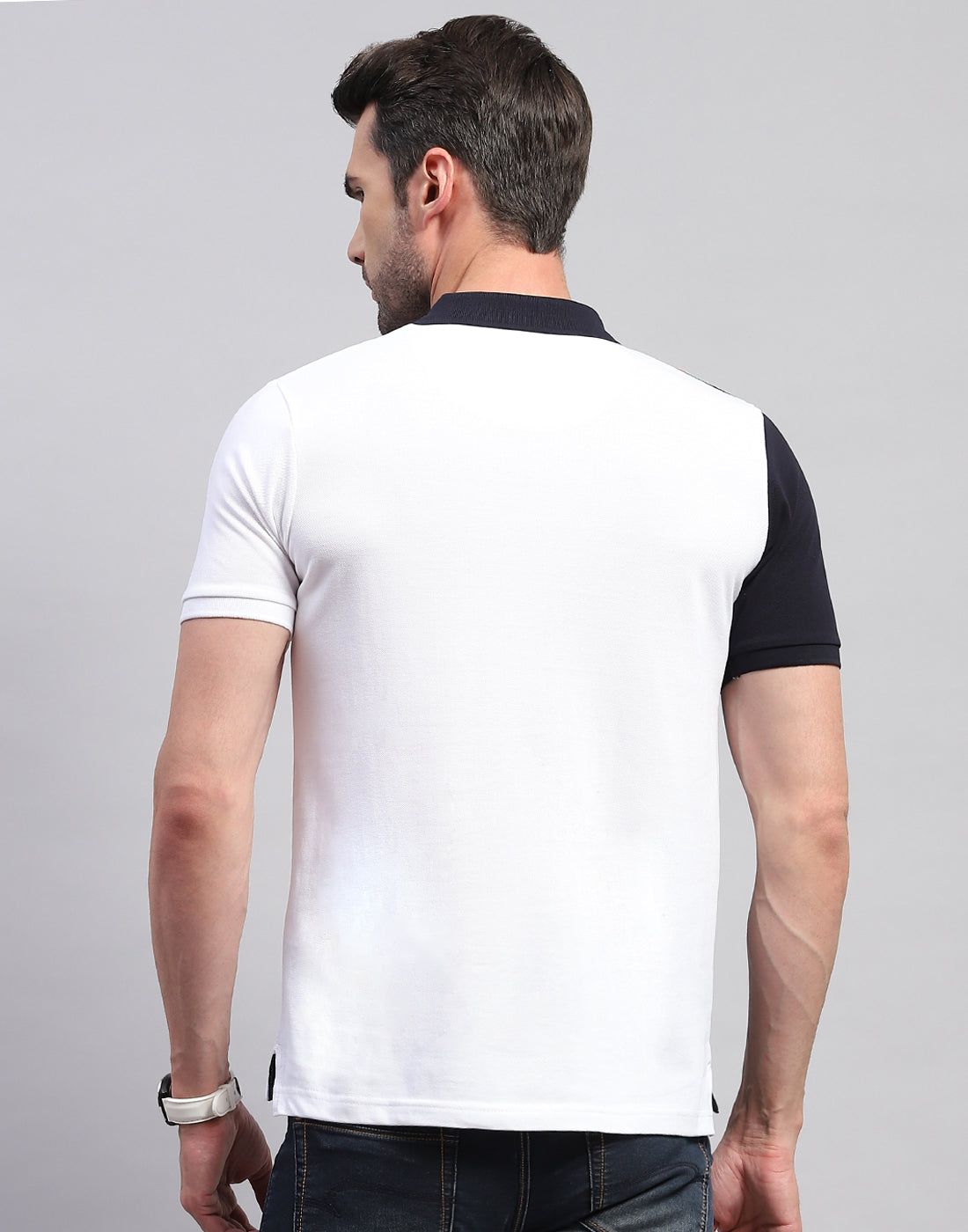 Men White Solid Polo Collar Half Sleeve T-Shirt