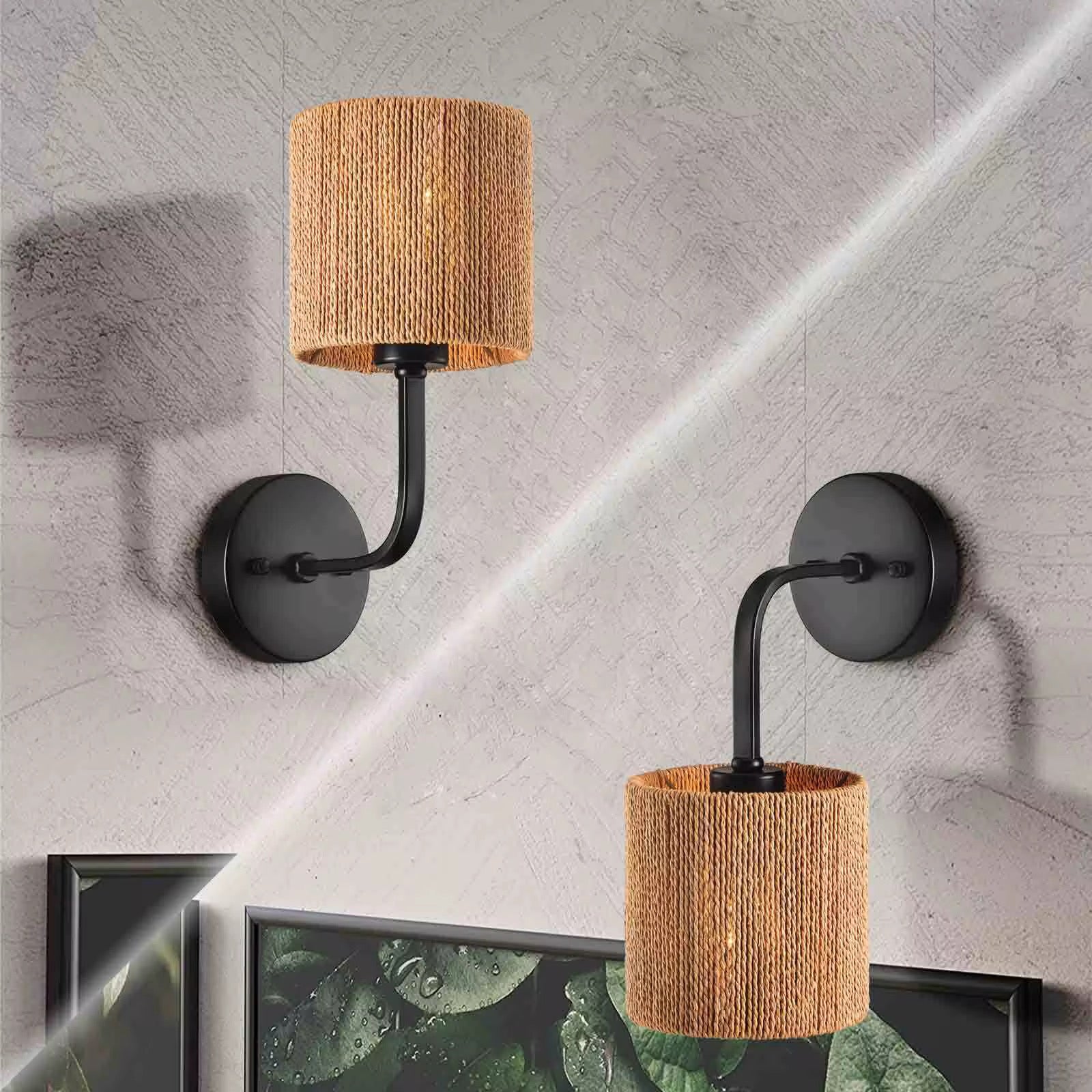 Rustic Wall Light with Woven Shade