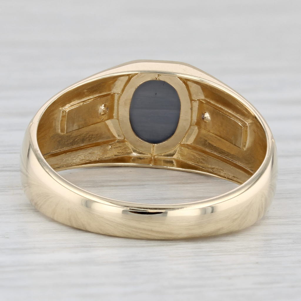 Glass Cat's Eye Oval Cabochon Ring 10k Yellow Gold Size 11 Men's