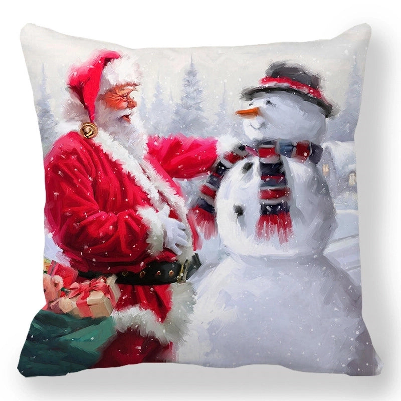 Christmas Pastoral Santa Claus Elk Cotton Pillow Cases Couch & Sofa Decor