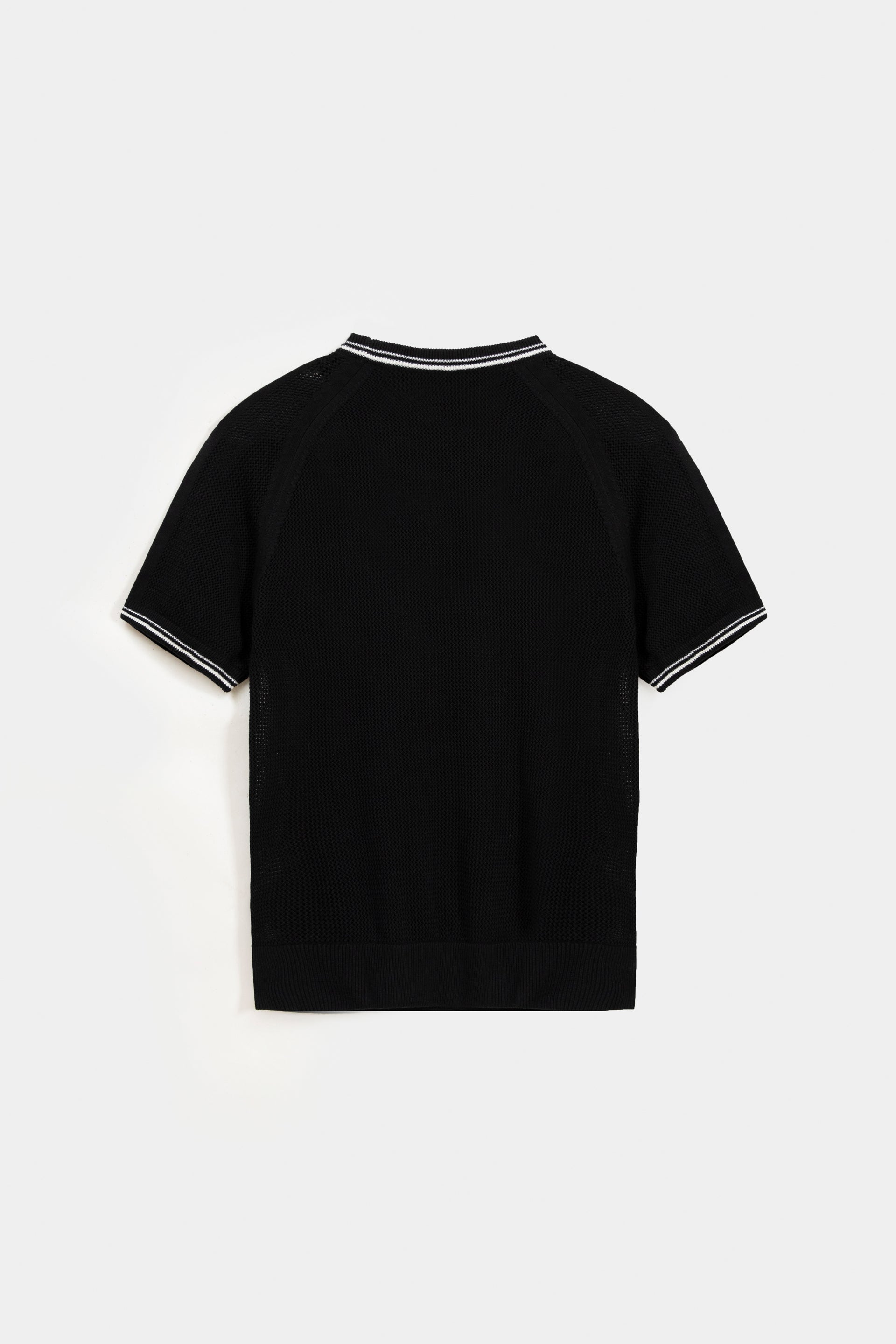 Textured Knitted T-Shirt with Contrast Pipping