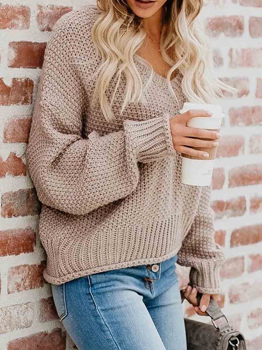 Loose Knit V-neck Sweater