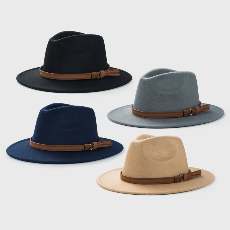 Retro Woolen Hat Belt Accessories Top Hat Simple Big Brim Jazz Hat