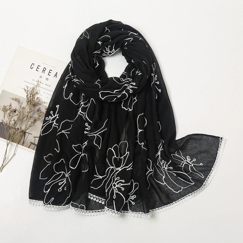 Women's Sweet Pastoral Flower Polyester Silk Scarf