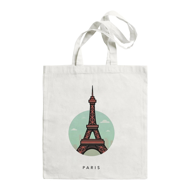Women's Large Canvas Letter Building Streetwear Square Open Shoulder Bag