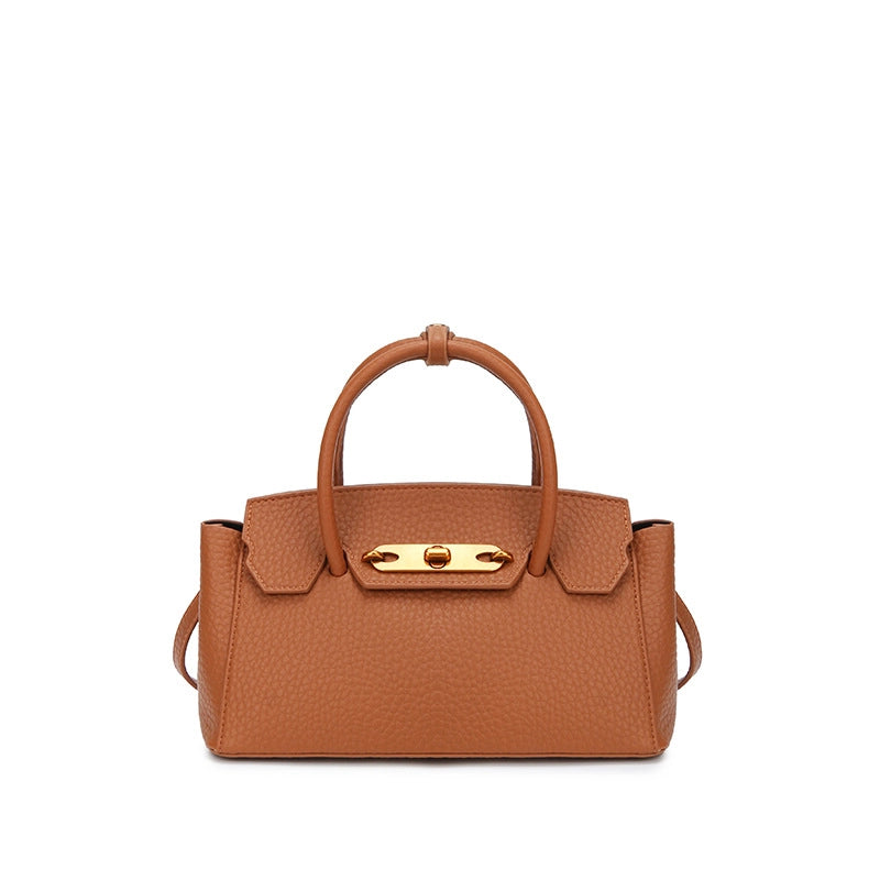 Women's Medium Pu Leather Solid Color Elegant Classic Style Lock Square Lock Clasp Handbag
